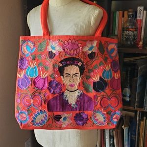 Oversized Red Frida Bag Purse Large Frida Book Bag Purse Shopping Bag Floral